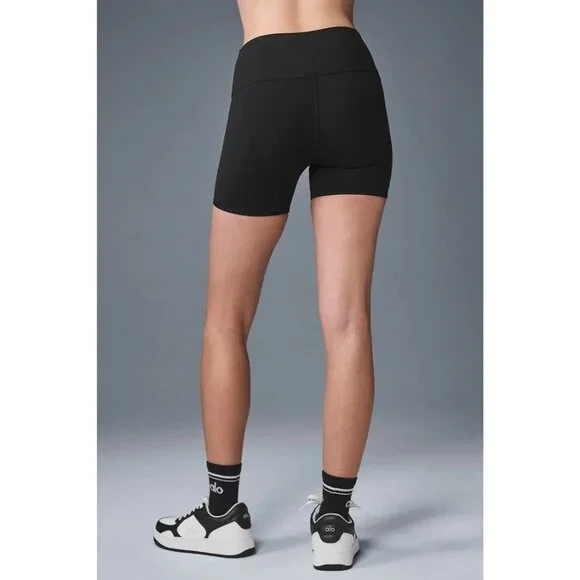 ALO Yoga 5" Airbrush High Waist Biker Shorts in Black - Picture 5 of 6